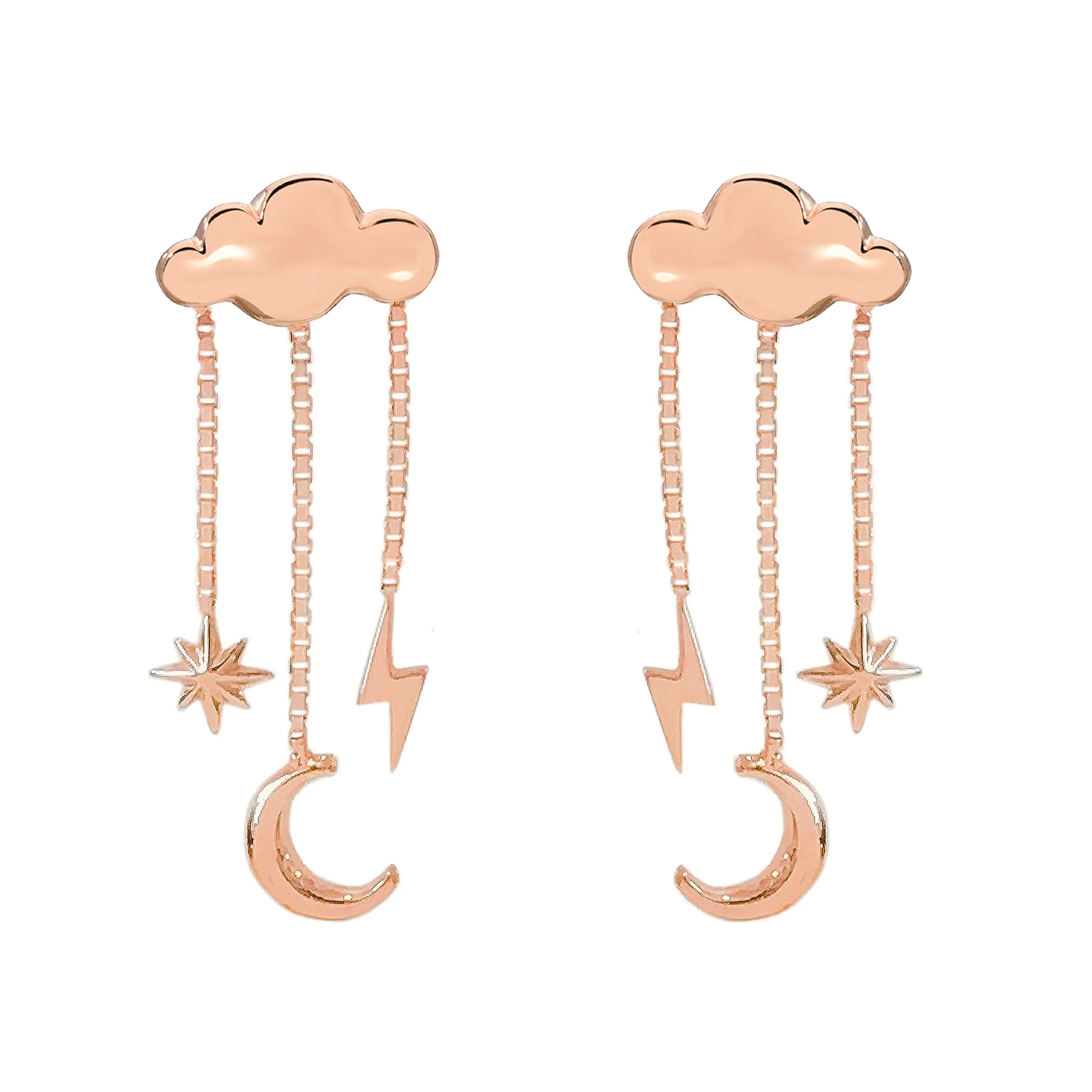 14K Gold Celestial Cloud Stud Earrings