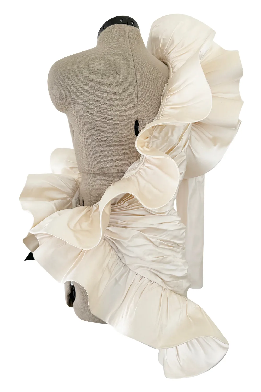 1980s Pierre Cardin Haute Couture Ivory Silk One Sleeve Ruffle Top w Bow