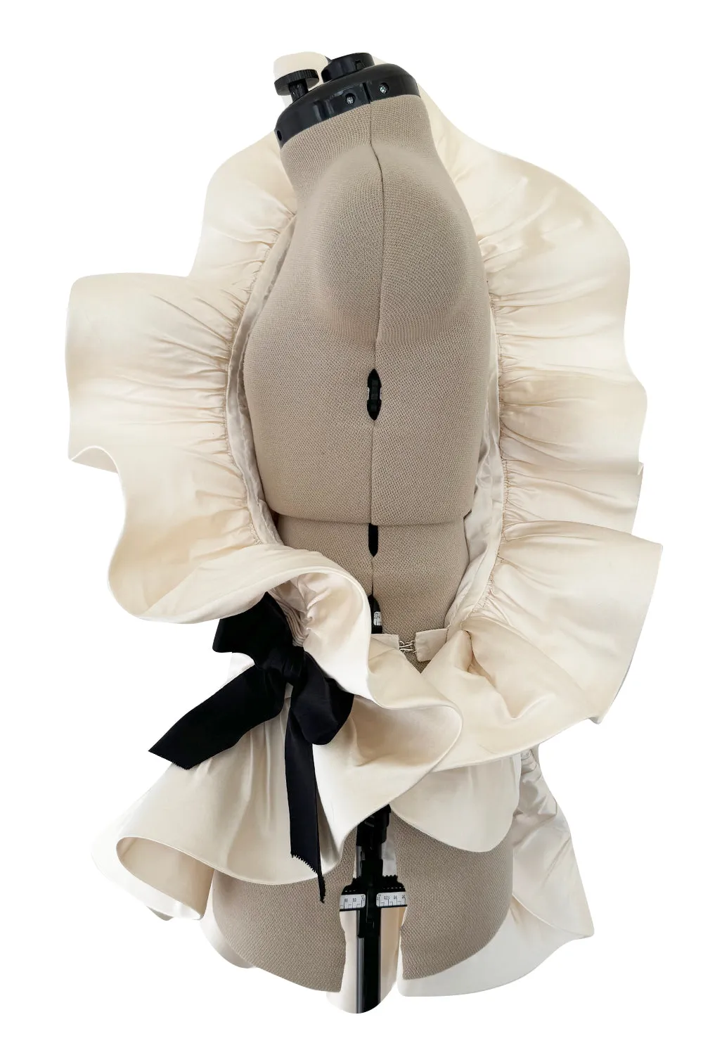 1980s Pierre Cardin Haute Couture Ivory Silk One Sleeve Ruffle Top w Bow