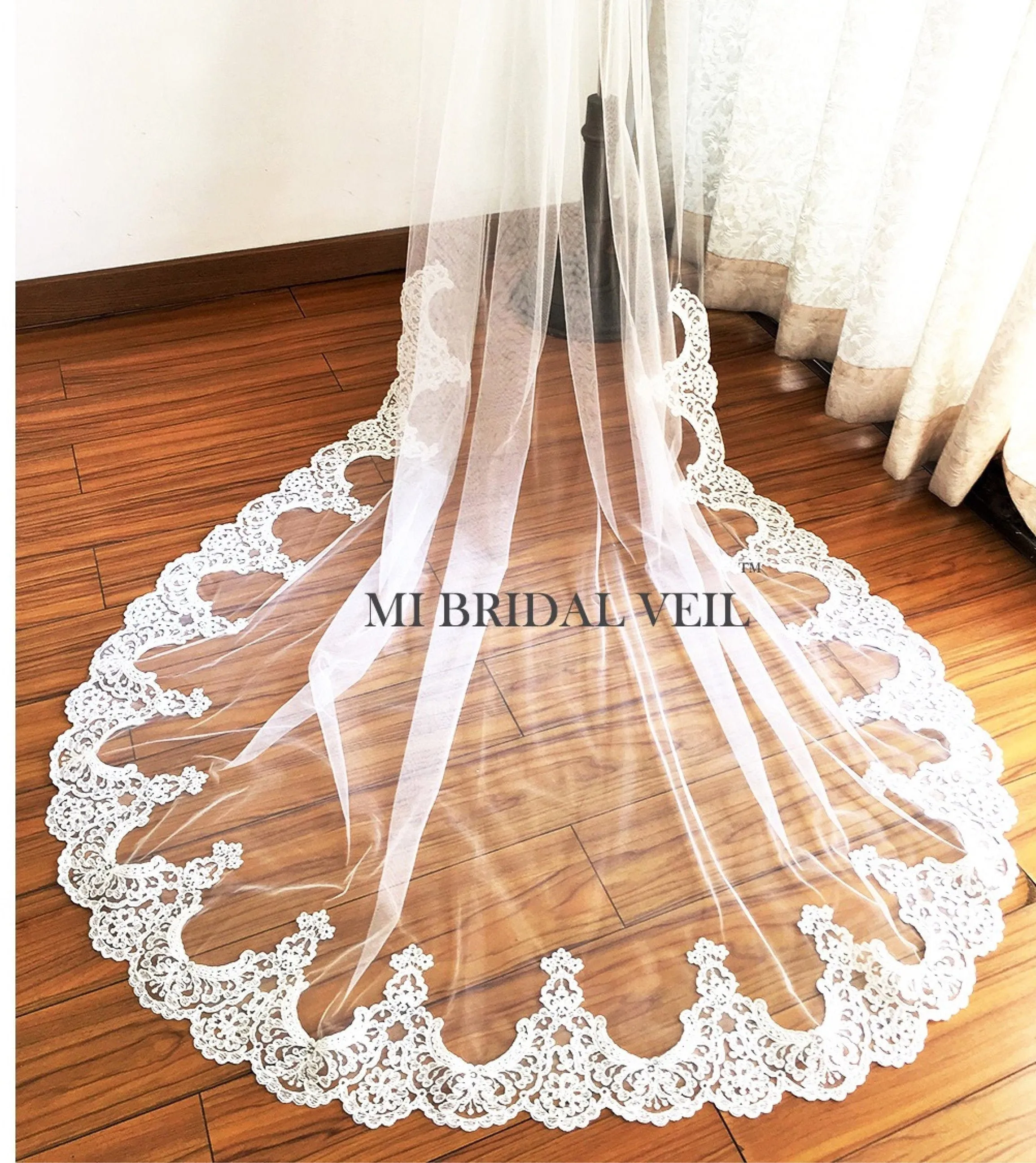 Cathedral Lace Wedding Veil, Edwardian Inspired Lace on Bottom, Mi Bridal