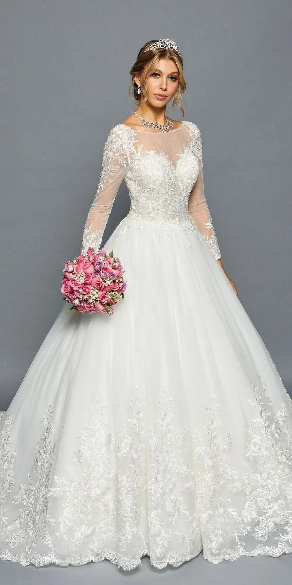 DeKlaire Bridal 454 Boat Neckline Long Sleeve Wedding Gown