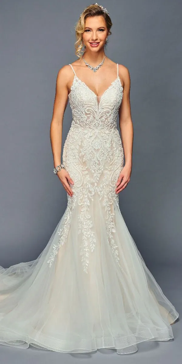 DeKlaire Bridal 472 Spaghetti Straps V-Neckline Mermaid Court Train Wedding Dress