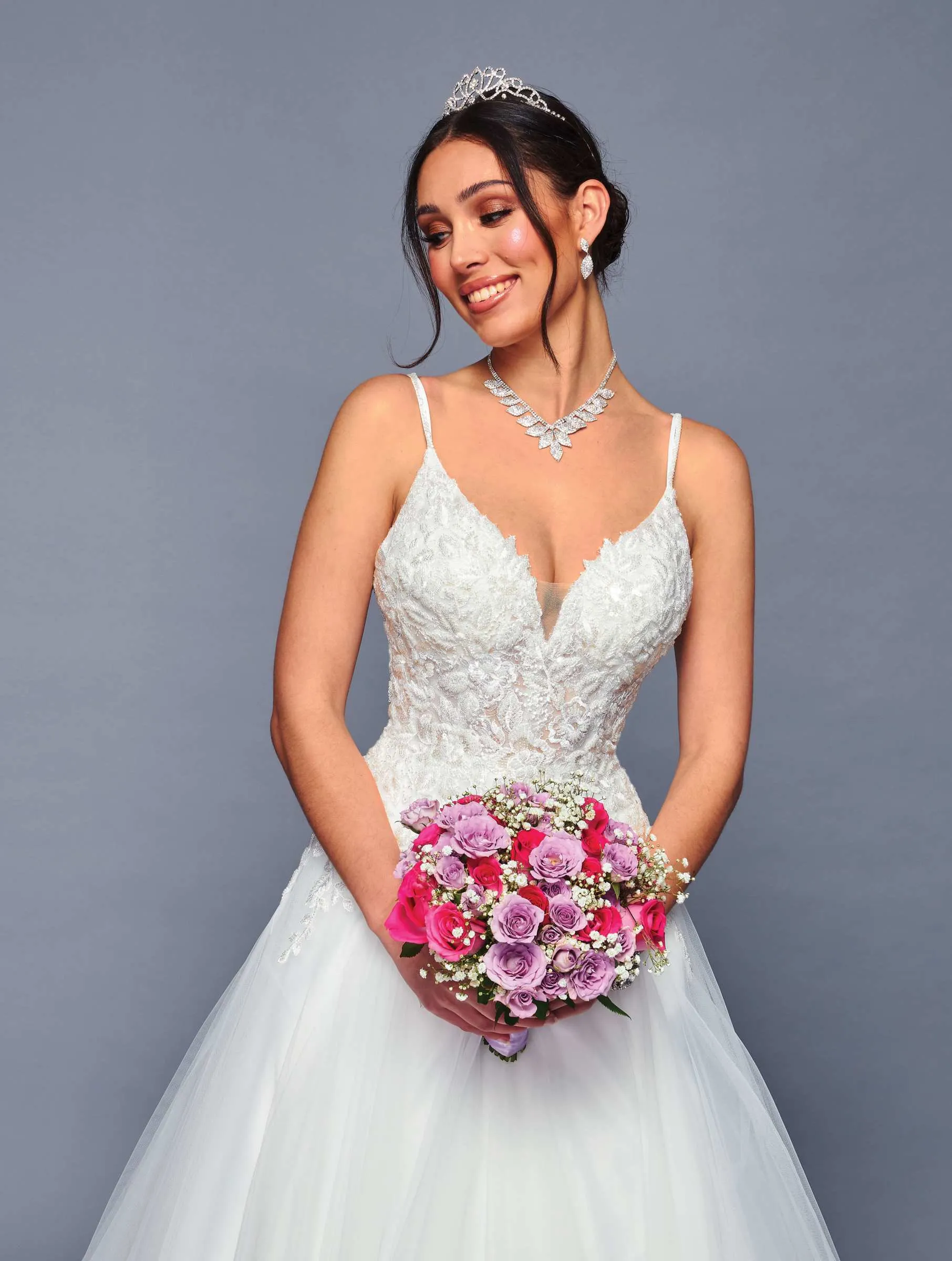 DeKlaire Bridal 477 Timeless A-Line Chapel Train Thin Strap Wedding Gown