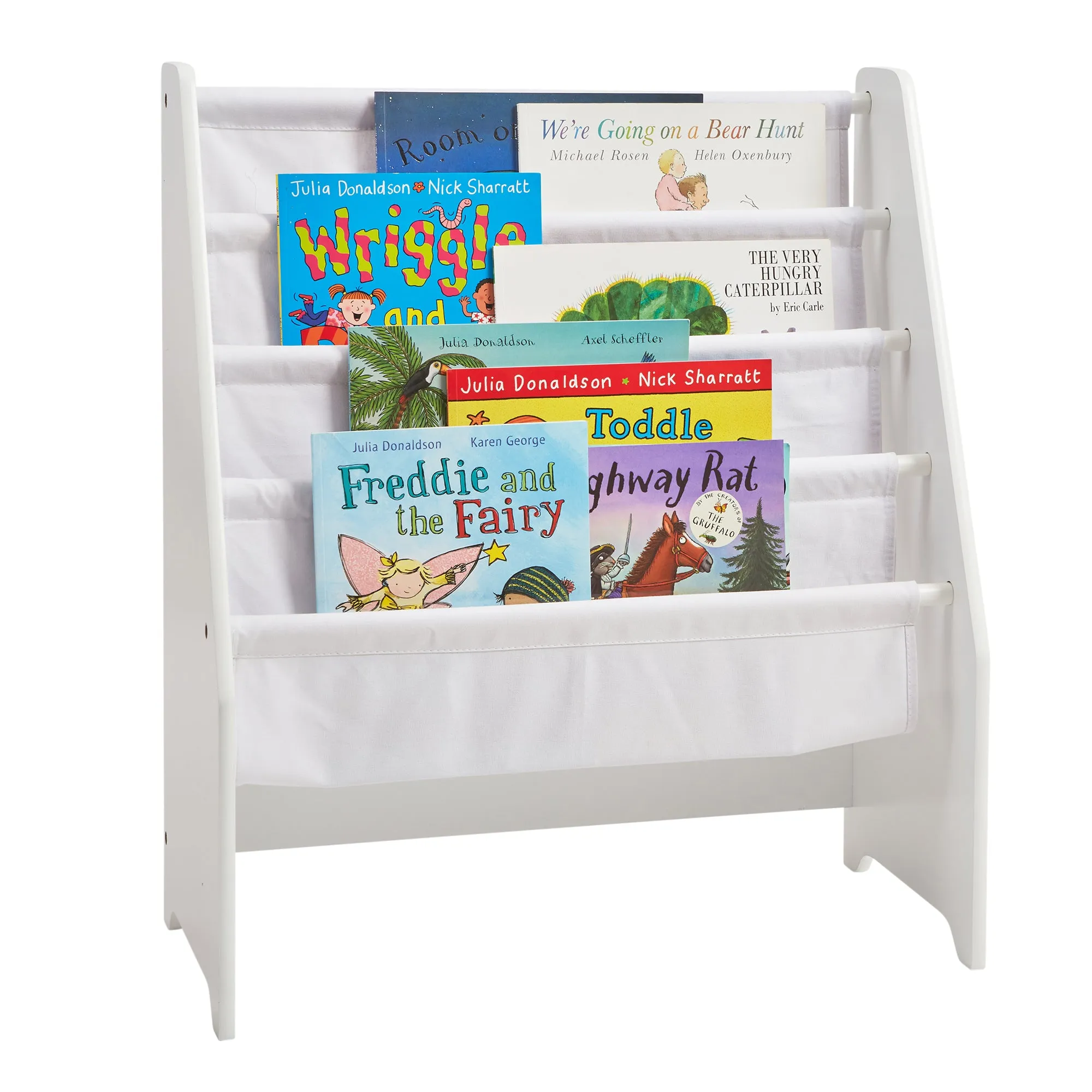 Freestanding Wooden Bookcase | Bookshelf | Storage with Deep Canvas Pockets - White