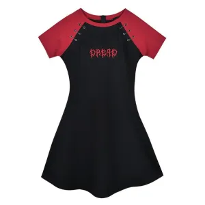 Gothic Letter Embroidery Color Block A-Line T-Shirt Dress J20055