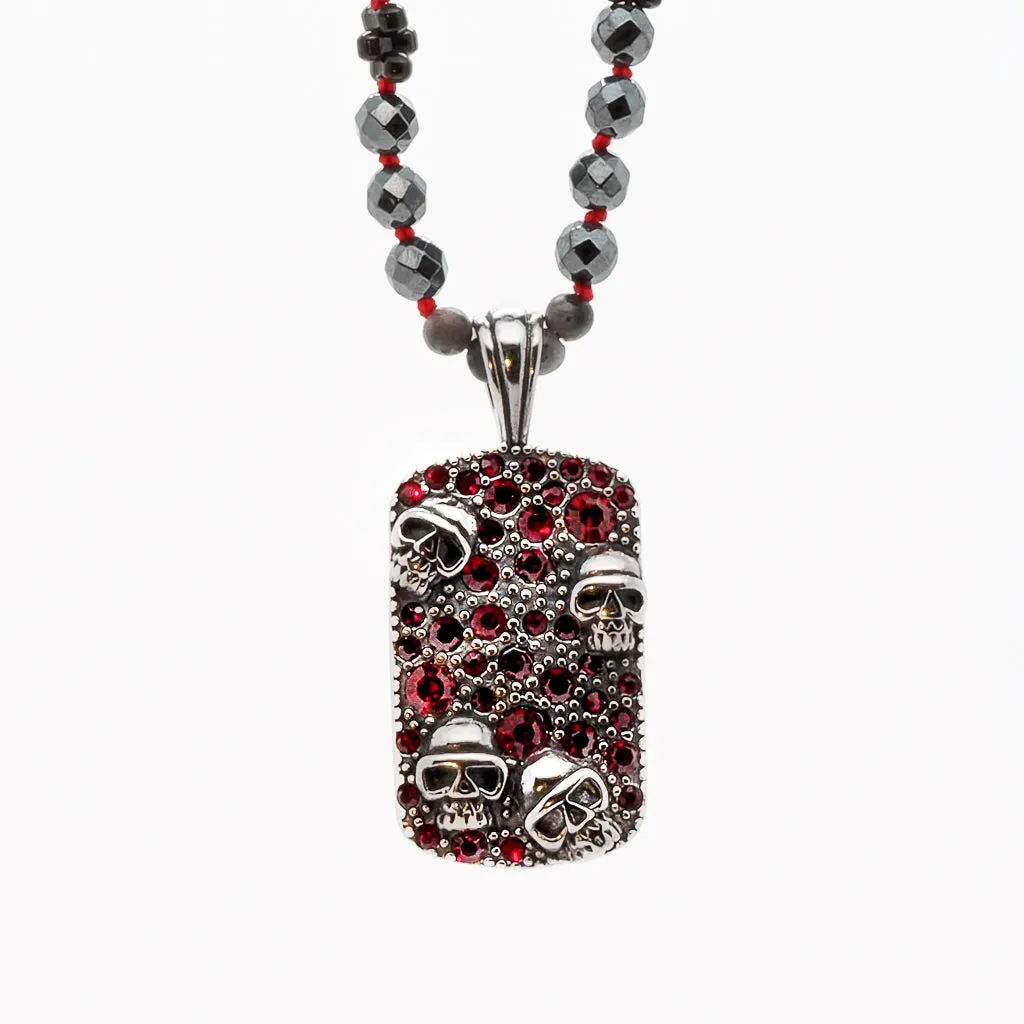 Gothic Skull Pendant Hematite Stone Beaded Necklace