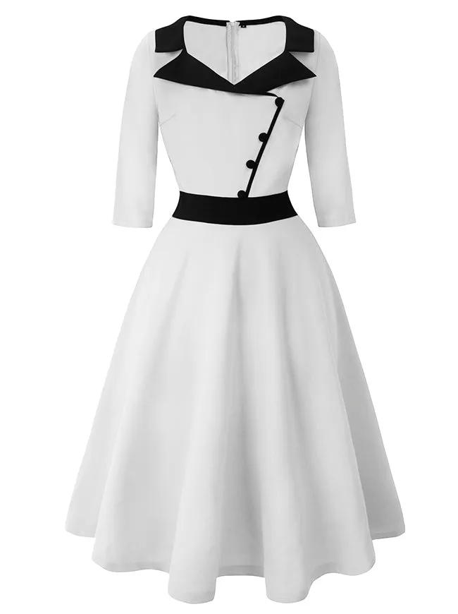Killreal Womens Vintage 1950s Business Office Work Cocktail A-Line Midi Dress with Sleeve