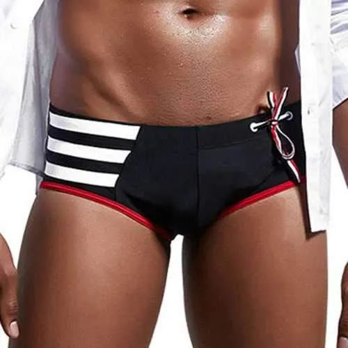 Mens Drawstring Striped Swimsuit