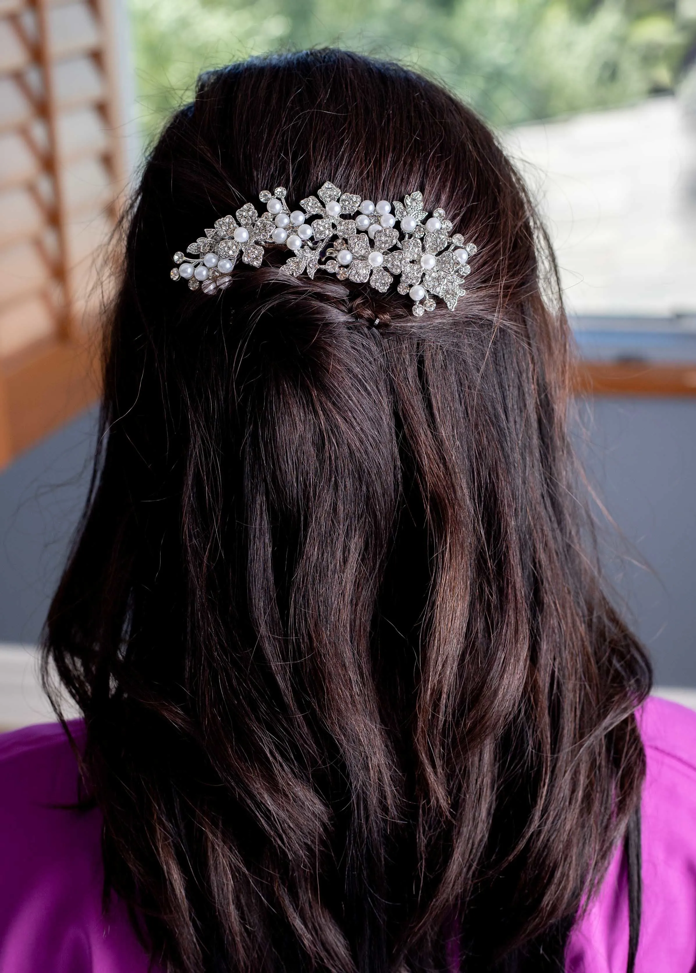 Silver Floral Leaf Bridal Hair Comb