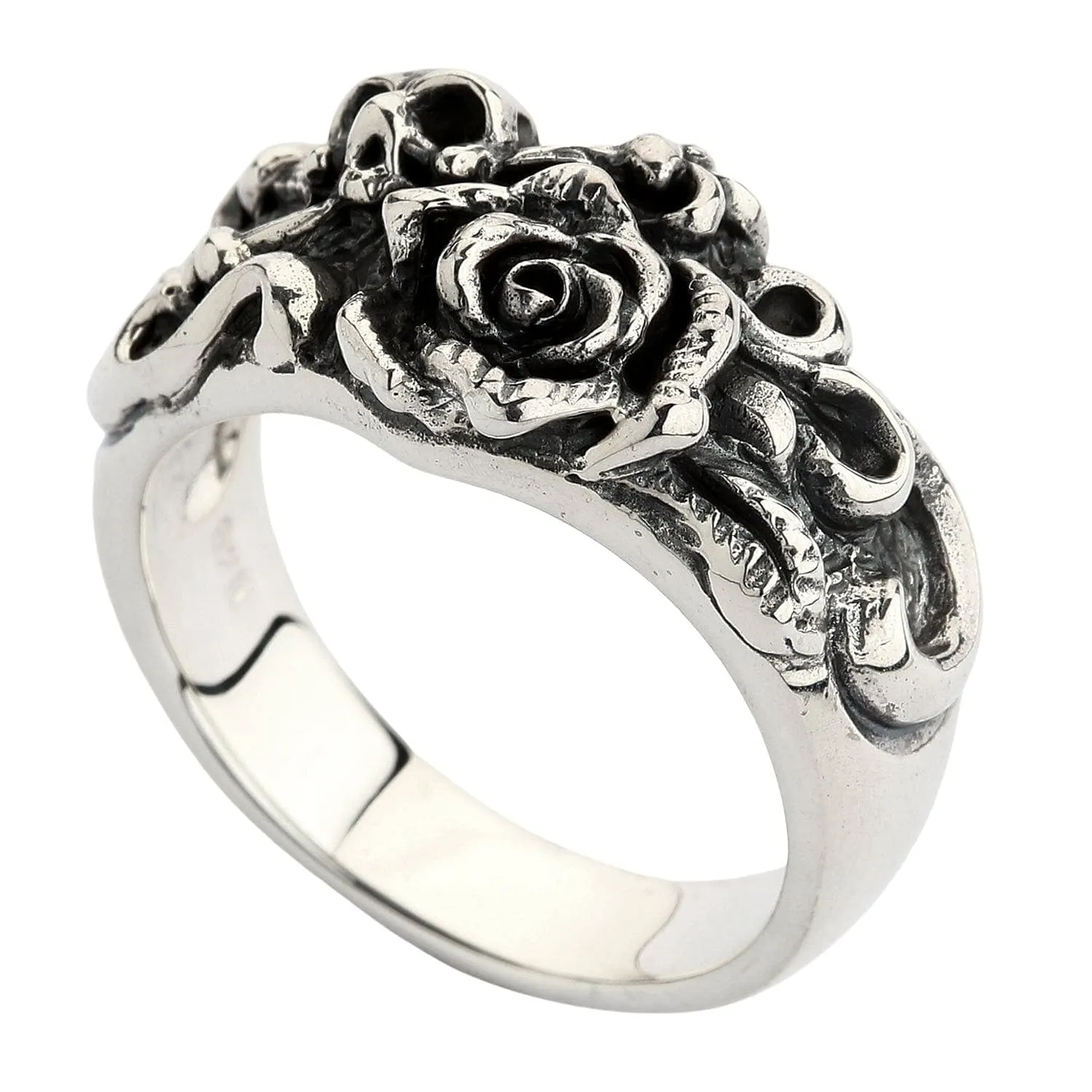 Skull and Rose Sterling Silver Gothic Ring