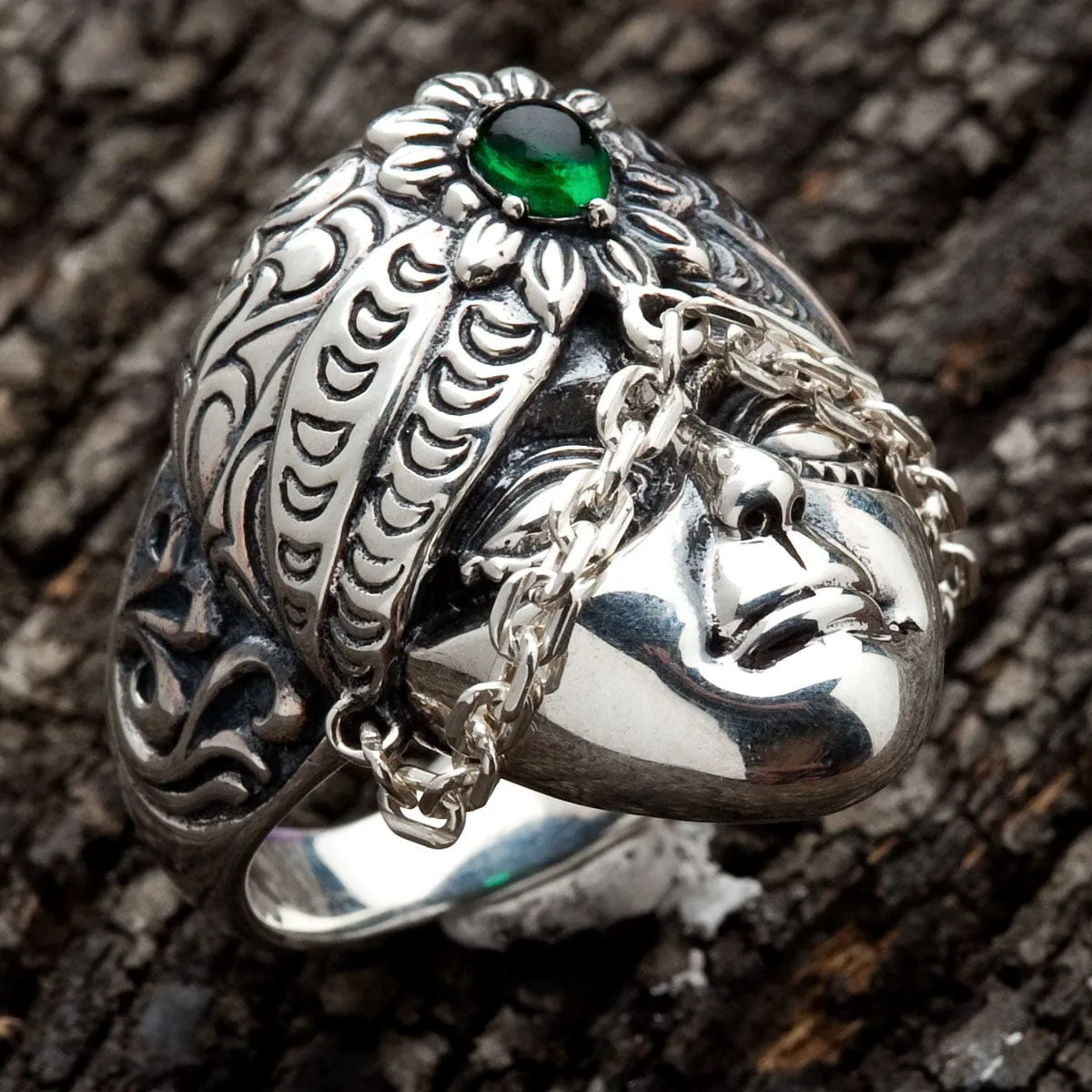 Sterling Silver Maharaja Face Gothic Ring